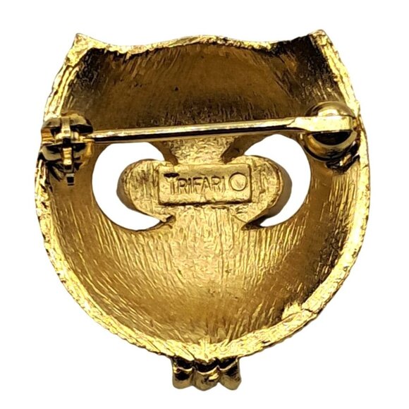 Vintage Trifari Owl Brooch Gold Tone Figural Pin Costume Jewelry Modernist - Picture 7 of 11
